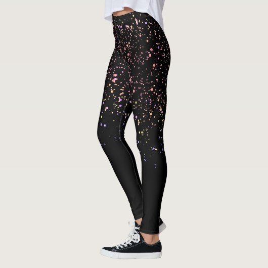 Glam Diva Stijlvolle kleur Polka Dots Splatter Zwa Leggings (Links)