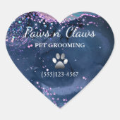 Glam Dog Pet Grooming Paw Agate Glitter Hart Sticker (Voorkant)