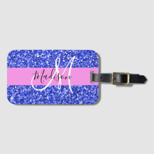 Glam Donkerblauw Roze Glitters Schitterende Naam M Bagagelabel