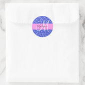 Glam Donkerblauw Roze Glitters Schitterende Naam M Ronde Sticker (Tas)