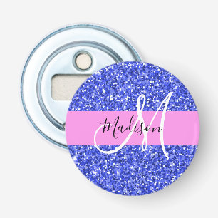 Glam Donkerblauwe Roze Glitters Schitterende Naam  Button Flesopener