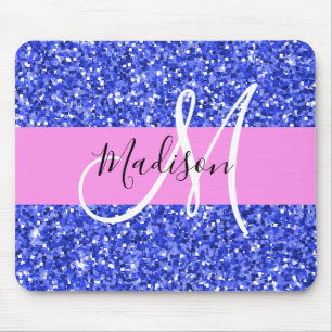 Glam Donkerblauwe Roze Glitters Schitterende Naam Muismat