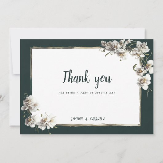 Glam donkergroen goud wit orchidee bloem Dank u Kaart (Voorkant)