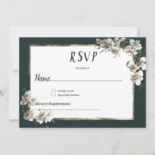 Glam donkergroen goud wit orchidee bloem RSVP Kaart (Voorkant)