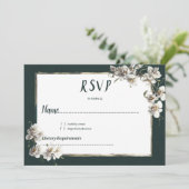 Glam donkergroen goud wit orchidee bloem RSVP Kaart (Staand voorkant)