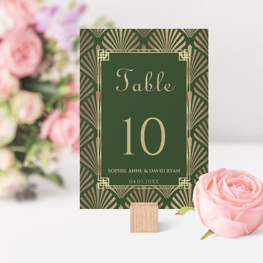 Glam Donkergroene Gouden Art Deco Trouw Kaart