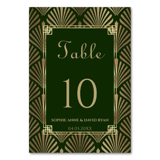 Glam Donkergroene Gouden Art Deco Trouw Kaart (Voorkant)