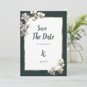 Glam donkergroene gouden witte orchidee Save The D Kaart (Staand voorkant)