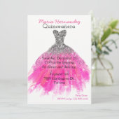Glam Dress Quinceañera Uitnodiging (Staand voorkant)