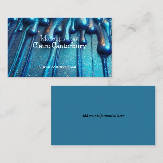 Glam Dripping Blue Glitter Make-up Visitekaartje (Voorkant / Achterkant)