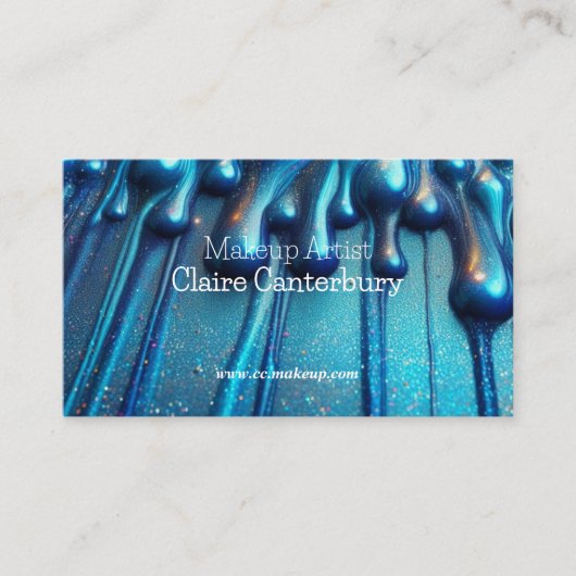 Glam Dripping Blue Glitter Make-up Visitekaartje (Voorkant)