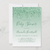Glam Dripping Glitter Green Baby shower Invitation (Voorkant)