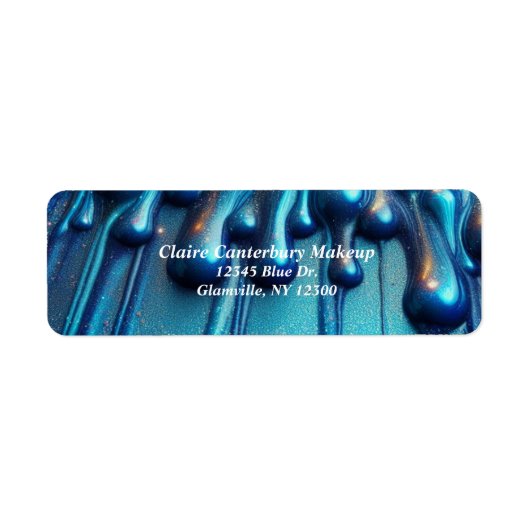Glam Druppelende Blauwe Glitter Make-up Etiket (Voorkant)