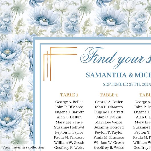 Glam Dusty Blue Gold Waterverf Trouwstoelen Poster