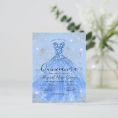 Glam Dusty Blue Silver Glitter Gown Quinceanera Briefkaart (Staand voorkant)
