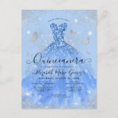 Glam Dusty Blue Silver Glitter Gown Quinceanera Briefkaart (Voorkant)