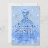 Glam Dusty Blue Silver Glitter Gown Quinceanera Kaart (Voorkant)