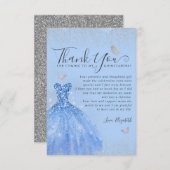 Glam Dusty Blue Silver Glitter Jurk Quinceanera Bedankkaart (Voorkant / Achterkant)