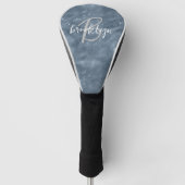 Glam Dusty Blue Stardust Glitter Script Monogram Golfheadcover (Voorkant)