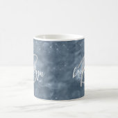 Glam Dusty Blue Stardust Swirls Script Monogram Koffiemok (Center)