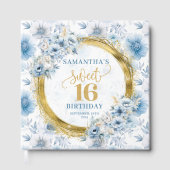 Glam Dusty Blue Sweet 16 Guest Book met Glitter Gastenboek (Voorkant)