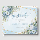 Glam Dusty Blue White Gold Flowers Guest Book Gastenboek (Voorkant)