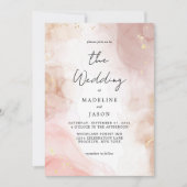 Glam Dusty Pink Waterverf Gold Fluid Ink Weddensch Kaart (Voorkant)