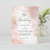 Glam Dusty Pink Waterverf Gold Fluid Ink Weddensch Kaart (Staand voorkant)