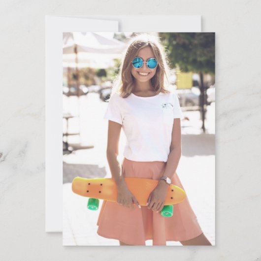 Glam Eenvoudig Elegant Wit Goud Foto Sweet 16 Kaart (Achterkant)