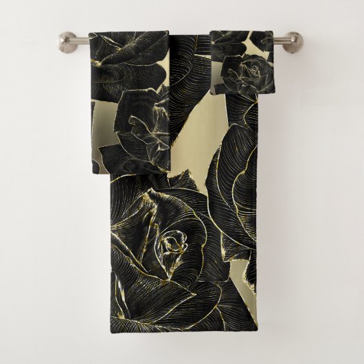 Glam Elegant Classy Chic Gold en zwart Roos Bad Handdoek (Insitu)