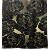 Glam Elegant Classy Chic Gold en zwart Roos Douchegordijn (Voorkant)