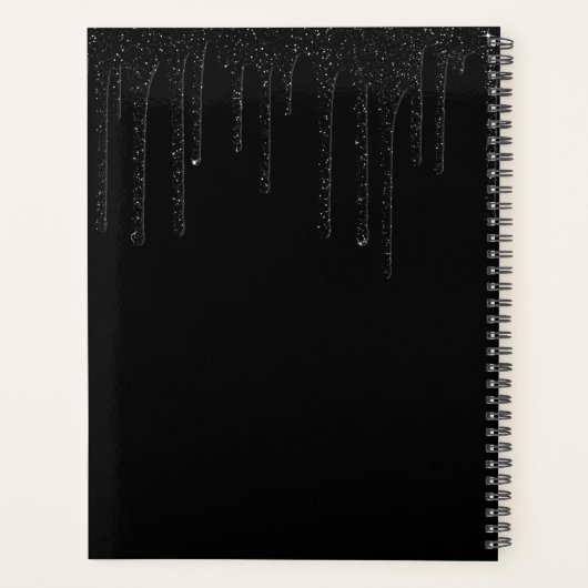 Glam Elegant Driving Black & Gold Drip Glitter Planner (Achterkant)