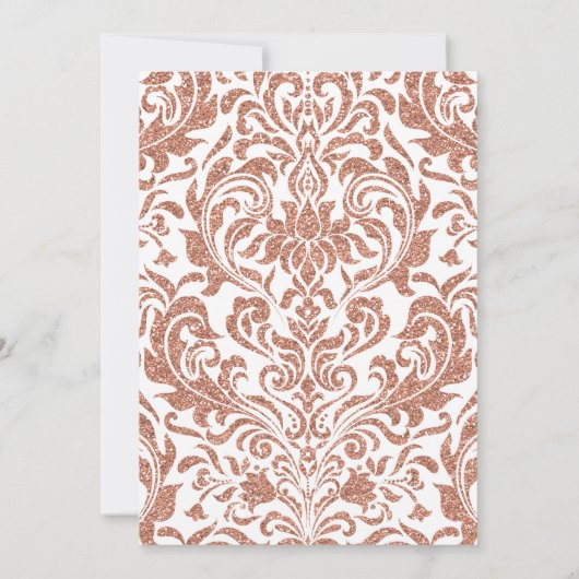 Glam Elegant Faux Roos Gouden Glitter Damast Bruil Kaart (Achterkant)
