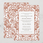 Glam Elegant Faux Roos Gouden Glitter Damast Bruil Kaart (Voorkant / Achterkant)