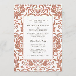 Glam Elegant Faux Roos Gouden Glitter Damast Bruil Kaart