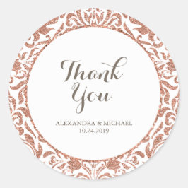 Glam Elegant Faux Roos Gouden Glitter Damast Bruil Ronde Sticker