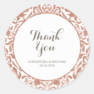 Glam Elegant Faux Roos Gouden Glitter Damast Bruil Ronde Sticker