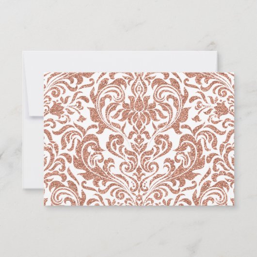 Glam Elegant Faux Roos Gouden Glitter Damast RSVP (Achterkant)