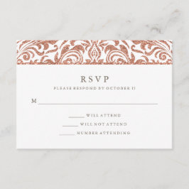 Glam Elegant Faux Roos Gouden Glitter Damast RSVP Kaartje