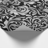 Glam Elegant Faux Silver Foil Damask op Black Cadeaupapier (Hoek)