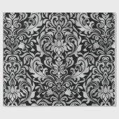 Glam Elegant Faux Silver Foil Damask op Black Cadeaupapier (Vlak)