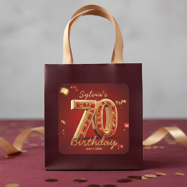 Glam Elegant Gold & Ruby Red Gems 70th Birthday Vierkante Sticker