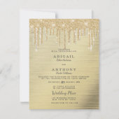 Glam elegant goudglitter druipt witte bruiloft kaart (Voorkant)
