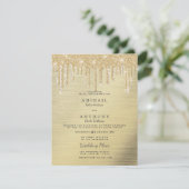 Glam elegant goudglitter druipt witte bruiloft kaart (Staand voorkant)