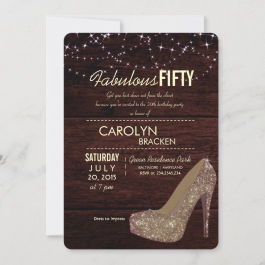 Glam Elegant High Heels 50th Birthday Party Invite Kaart (Voorkant)
