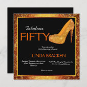 Glam Elegant High Heels 50th Birthday Party Invite Kaart (Voorkant / Achterkant)