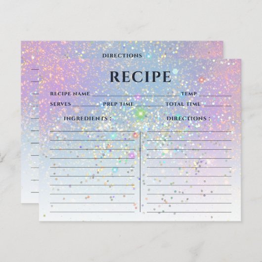 Glam Elegant holographic Gold Glitter Recipe Kaart (Voorkant / Achterkant)
