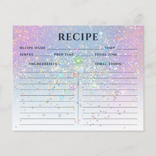 Glam Elegant holographic Gold Glitter Recipe Kaart (Voorkant)