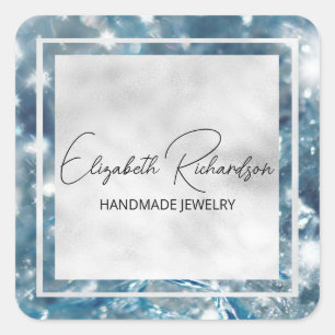 Glam Elegant Luxe Blauw Kristal Diamant Product Vierkante Sticker