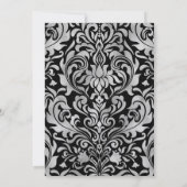 Glam Elegant Luxe Zilveren Damast op Zwarte Huweli Kaart (Achterkant)